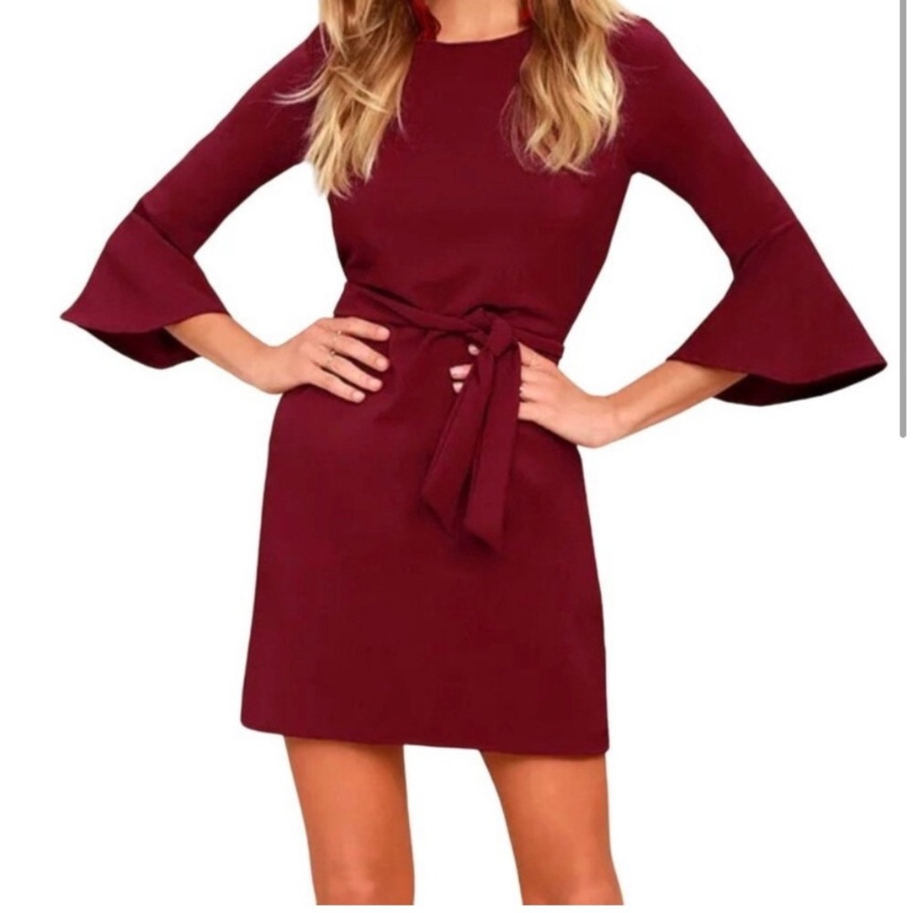 Lulu’s Maroon Flare Sleeve Dress